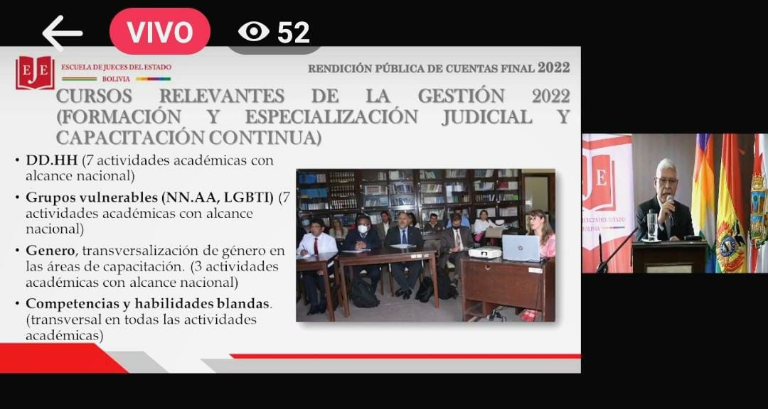 LA ESCUELA DE JUECES DEL ESTADO  PRESENTÓ   LA RENDICIÓN PÚBLICA DE CUENTAS FINAL 2022