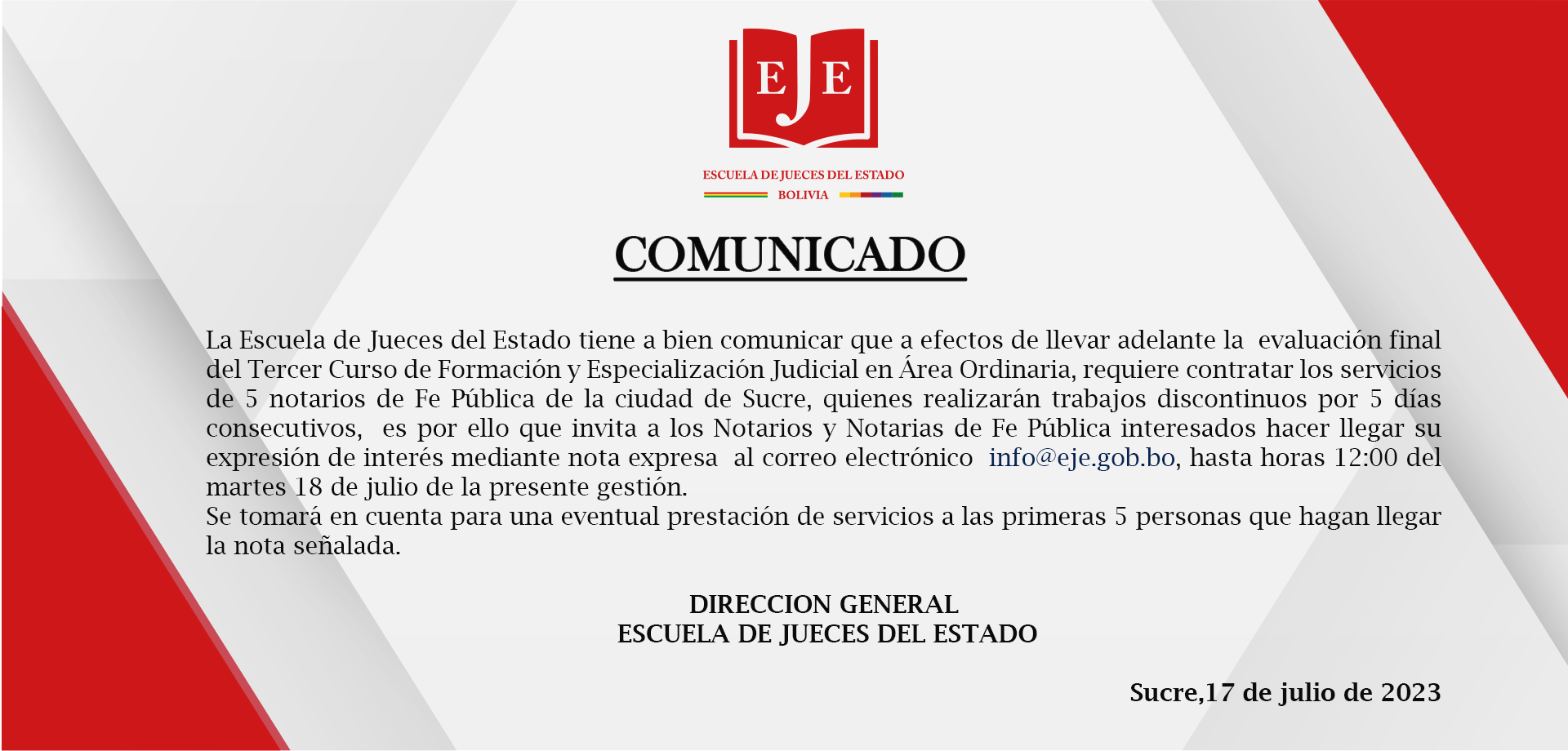 COMUNICADO  REQUERIMIENTO NOTARIOS DE FE PÚBLICA
