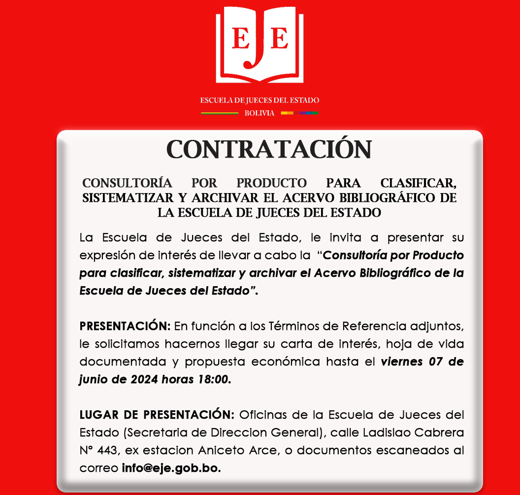 CONTRATACIÓN CONSULTORIA POR PRODUCTO PARA CLASIFICAR, SISTEMATIZAR EL ACERVO BIBLIOGRÁFICO DE LA EJE